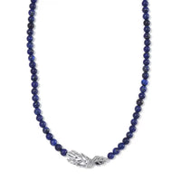 Lapis Lazuli 8mm Beaded Dragon Necklace (20-22 Inches) in Stainless Steel