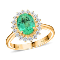 Certified & Appraised Iliana 18K Yellow Gold AAA Kagem Zambian Emerald and SI Diamond Sunburst Ring (Size 10.0) 4.80 Grams 2.20 ctw
