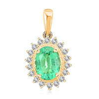 Iliana 18K Yellow Gold AAA Kagem Zambian Emerald and SI Diamond Sunburst Pendant without Chain 2.20 ctw