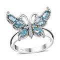Betroka Blue Apatite, White Zircon Butterfly Ring in Rhodium Over Sterling Silver (Size 10.0) 1.25 ctw - Sticky add to cart bar