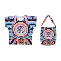 Tamsy Colorful Circle Knit Shirt with Canvas Bag - One Size Fits Most