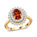 Brazilian Cherry Citrine, White Zircon Double Halo Ring in Vermeil YG Over Sterling Silver (Size 10.0) 2.00 ctw - Sticky add to cart bar