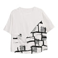 White Square Pattern Round Neck Top - One Size Fits Most - Sticky add to cart bar