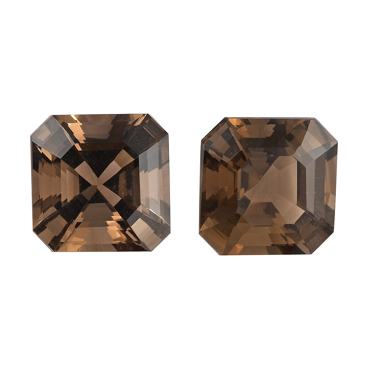 Set of 2 Asscher Cut AA Brazilian Smoky Quartz (Oct 12x12 mm) 14.48 ctw