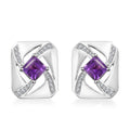 GP Art Deco Collection Premium Moroccan Amethys and White Zircon Stud Earrings in Rhodium Over Sterling Silver 1.70 ctw - Sticky add to cart bar