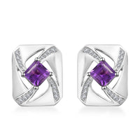 GP Art Deco Collection Premium Moroccan Amethys and White Zircon Stud Earrings in Rhodium Over Sterling Silver 1.70 ctw