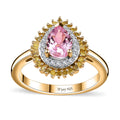 Epic Deal Narsipatnam Pink Spinel, Yellow Diamond (IR), White Diamond Double Halo Ring in 18K Vermeil YG Over Sterling Silver (Size 10.0) 1.00 ctw - Sticky add to cart bar