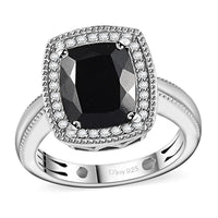 California Black Jade, White Zircon Ring in Rhodium Over Sterling Silver (Size 10.0) 3.20 ctw