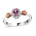 Premium Narsipatnam Pink Spinel and White Zircon Rose Flower Ring in 18K Vermeil RG and Rhodium Over Sterling Silver (Size 10.0) 0.50 ctw - Sticky add to cart bar