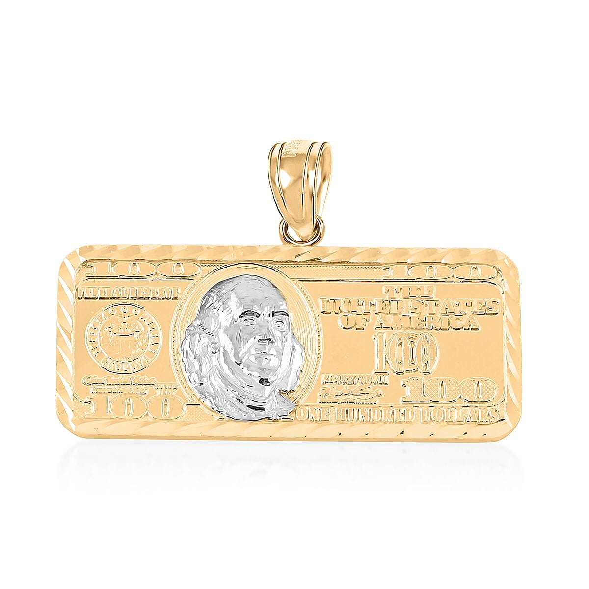 Made in America 10K Yellow and White Gold Dollar Bill Pendant 4.50 Grams