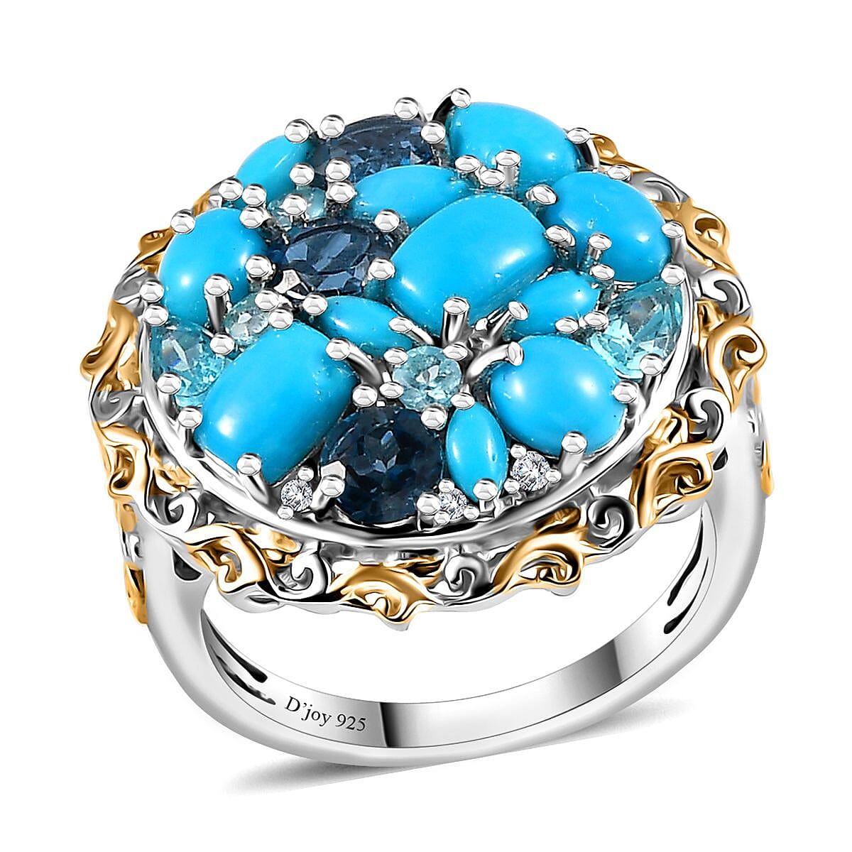 Sleeping Beauty Turquoise, Multi Gemstone Ring in 18K Vermeil YG and Rhodium Over Sterling Silver (Size 10.0) 5.40 ctw