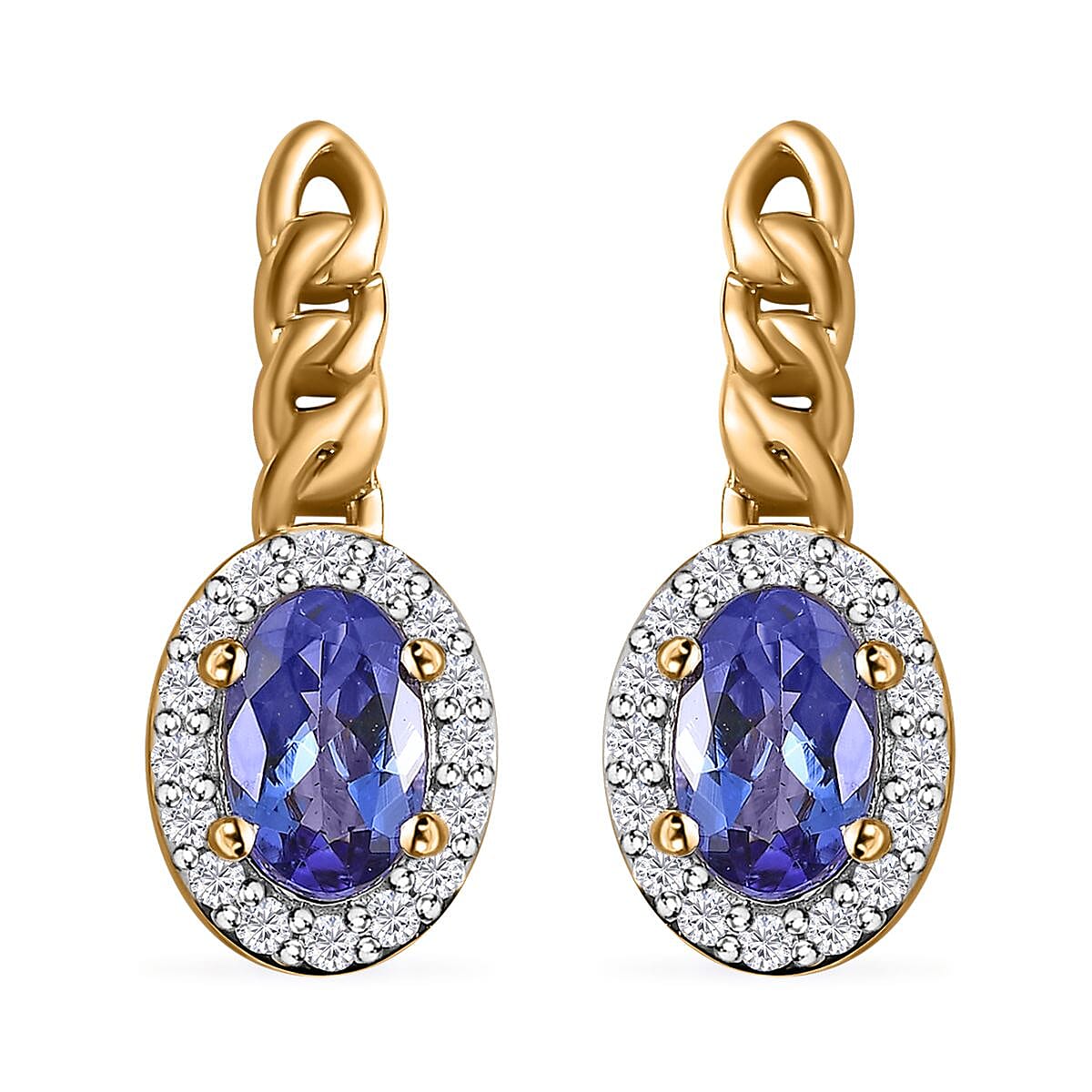 Luxoro Premium Tanzanite and Moissanite 1.15 ctw Earrings in 10K Yellow Gold
