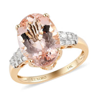 LUXORO 14K Yellow Gold AAA Marropino Morganite and G-H I3 Diamond Ring  3.35 Grams 5.50 ctw
