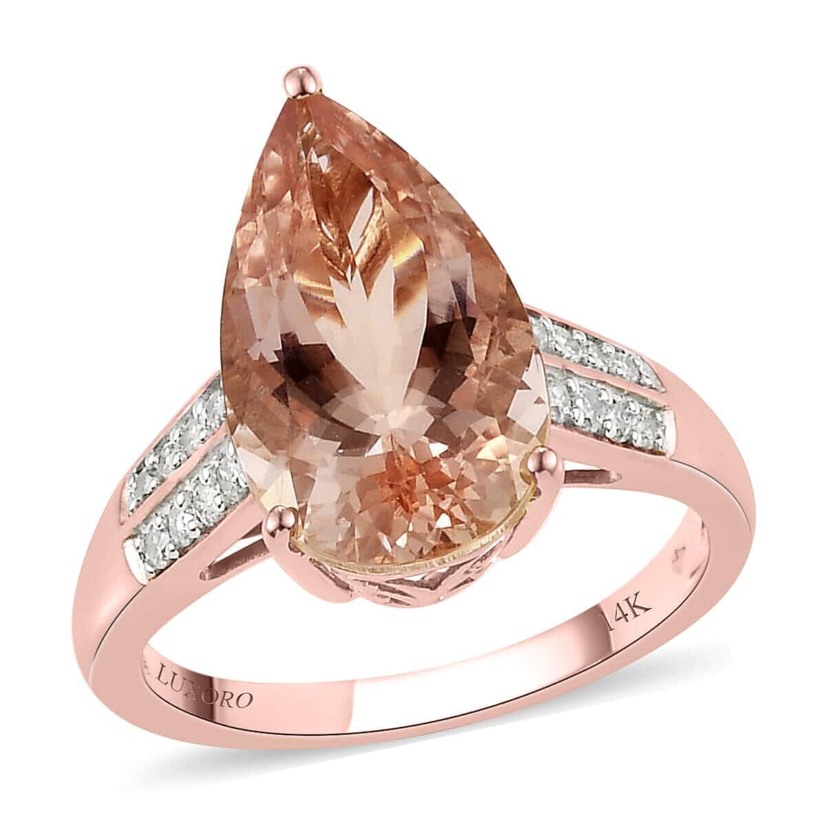 LUXORO 14K Rose Gold AAA Marropino Morganite and G-H I3 Diamond Ring (Size 10.0) 4 Grams 5.25 ctw