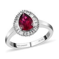 RHAPSODY 950 Platinum AAAA Ouro Fino Rubellite and E-F VS Diamond Halo Ring (Size 6.0) 5.85 Grams 1.25 ctw