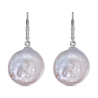 White Coin Keshi Pearl Earrings in Rhodium Over Sterling Silver