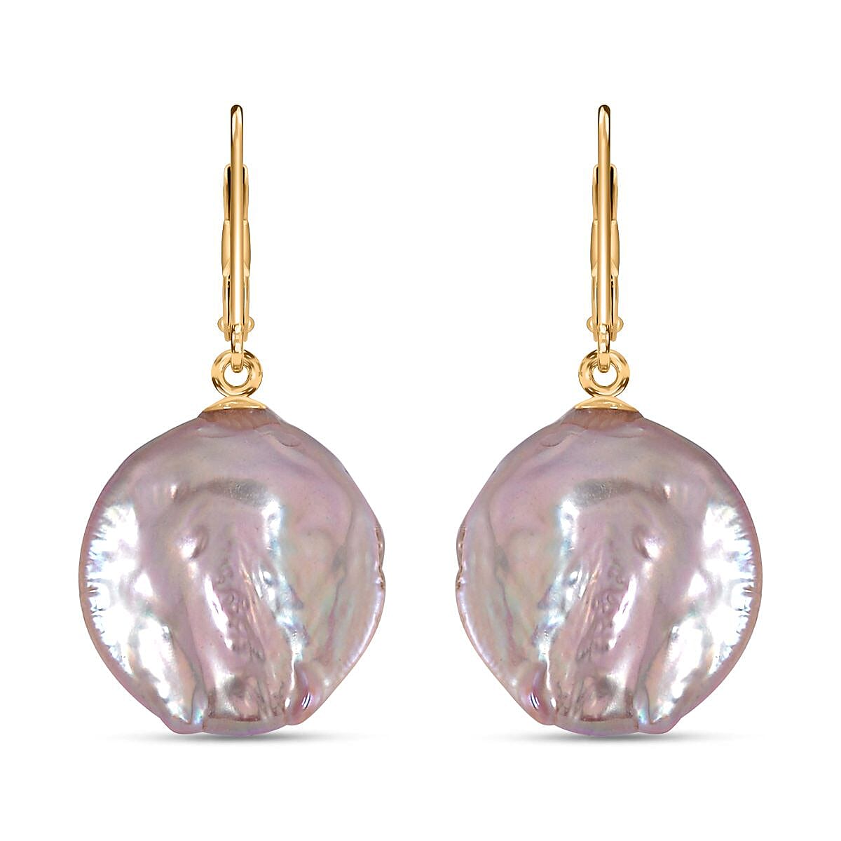 White Coin Keshi Pearl Earrings in Rhodium Over Sterling Silver