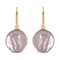 White Coin Keshi Pearl Earrings in Rhodium Over Sterling Silver - Sticky add to cart bar