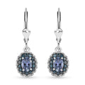 TLV Peacock Tanzanite, Blue Diamond (IR) (0.25 cts) Halo Earrings in Platinum Over Sterling Silver 1.25 ctw - Sticky add to cart bar