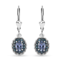 TLV Peacock Tanzanite, Blue Diamond (IR) (0.25 cts) Halo Earrings in Platinum Over Sterling Silver 1.25 ctw