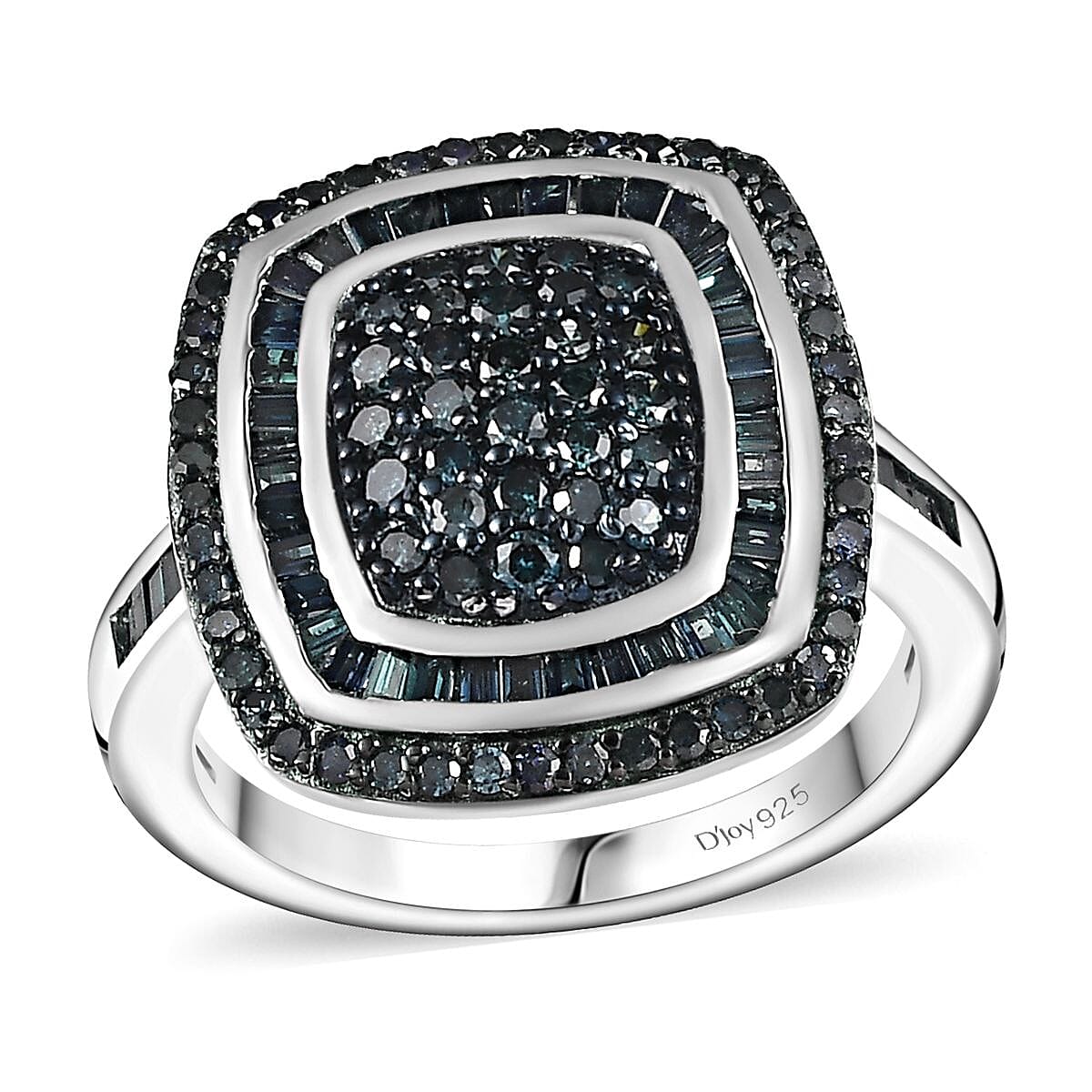 Blue Diamond 1.00 ctw Ring in Rhodium Over Sterling Silver (Size 10.0)