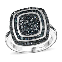Blue Diamond 1.00 ctw Ring in Rhodium Over Sterling Silver (Size 10.0)