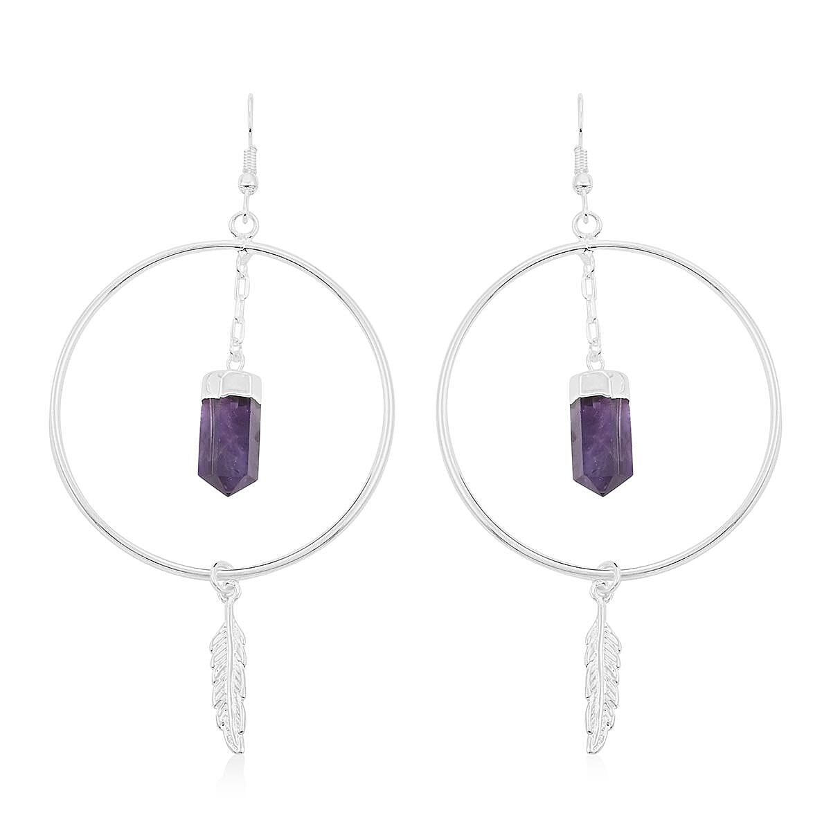 African Amethyst Earrings in Silvertone 18.05 ctw