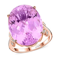 Certified & Appraised Luxoro 10K Rose Gold AAA Martha Rocha Kunzite and G-H I2 Diamond Ring 5 Grams 23.80 ctw