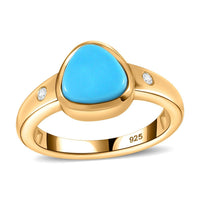 Sleeping Beauty Turquoise and Moissanite 1.35 ctw Ring in 18K Vermeil Yellow Gold Over Sterling Silver (Size 9.0)