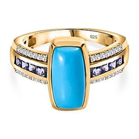 Sleeping Beauty Turquoise and White Zircon Tanzanite 3.06 ctw Ring in Vermeil Yellow Gold Over Sterling Silver (Size 6.5)