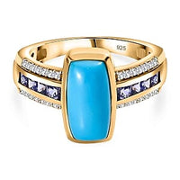 Sleeping Beauty Turquoise and White Zircon Tanzanite 3.06 ctw Ring in Vermeil Yellow Gold Over Sterling Silver (Size 10)