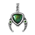 Artisan Crafted Canadian Ammolite and Chrome Diopside Pendant in Sterling Silver 0.10 ctw - Sticky add to cart bar