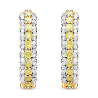 Natural Yellow and White Diamond Hoop Earrings in Vermeil Yellow Gold Over Sterling Silver 1.00 ctw
