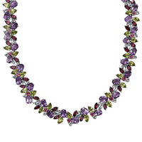 D'Joy Multi Gemstone 87.25 ctw Plum Blossom Necklace 18 Inches in Platinum Over Sterling Silver