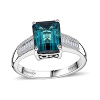 Certified & Appraised Rhapsody 950 Platinum AAAA Monte Belo Indicolite, Diamond (E-F VS) (0.25 cts) Ring (Size 10.0) (8 g) 4.25 ctw