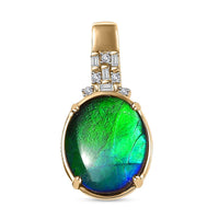 Luxoro 10K Yellow Gold Premium Canadian Ammolite and G-H I2 Diamond Pendant without Chain 0.05 ctw