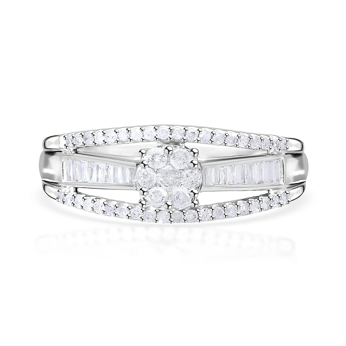 TLV Diamond Ring in Platinum Over Sterling Silver (Size 8.0) 0.50 ctw