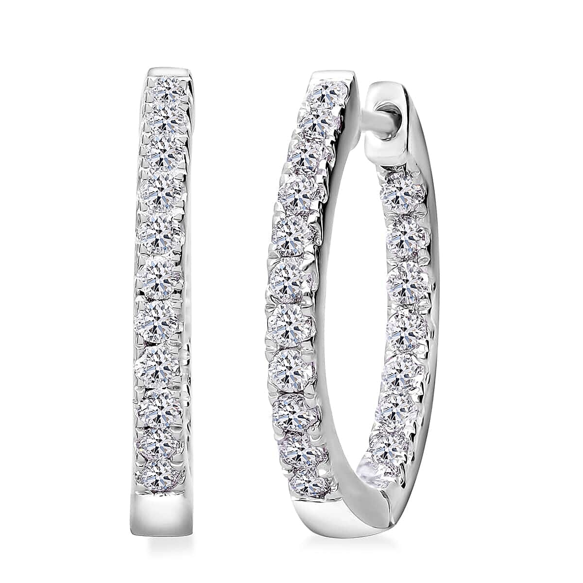 Luxuriant Lab Grown Diamond (VS) Hoop Earrings in Platinum Over Sterling Silver 0.75 ctw