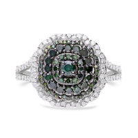 Green and White Diamond Ring in Platinum Over Sterling Silver (Size 10.0) 1.00 ctw
