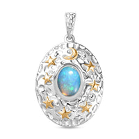 Premium Ethiopian Welo Opal 1.00 ctw Pendant without Chain in 18K Vermeil YG and Rhodium Over Sterling Silver