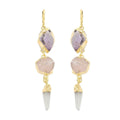 African Amethyst, Rose Quartz, Crystal Earrings in Goldtone 45.99 ctw - Sticky add to cart bar