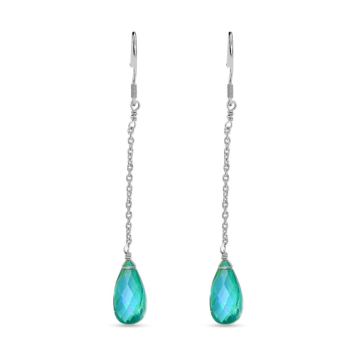 Peacock Quartz (Triplet) Drop Earrings in Rhodium Over Sterling Silver 10.00 ctw