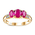 Certified & Appraised Luxoro 14K Yellow Gold AAA Mozambique Ruby, Diamond (G-H, I2) Trilogy Ring (Size 10.0) (4.10 g) 1.85 ctw - Sticky add to cart bar