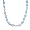 Larimar and Organic Shape Baroque Pearl Necklace 18-20 Inches in Rhodium Over Sterling Silver 160.00 ctw - Sticky add to cart bar