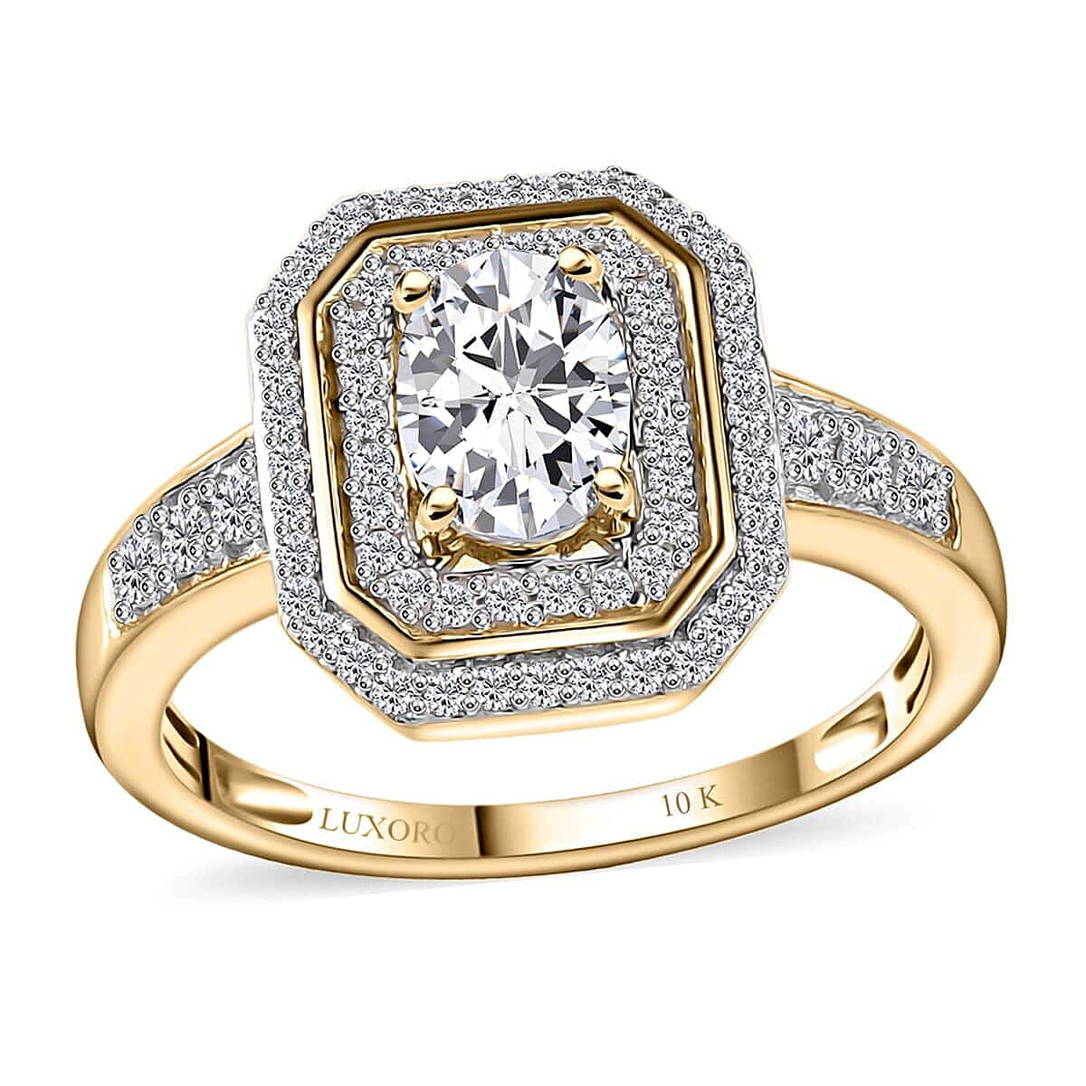 Luxoro 10K Yellow Gold Moissanite (Ovl 7x5mm) Ring (Size 7.0) 1.50 ctw