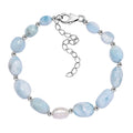 Larimar and Organic Shape Baroque Pearl Bracelet in Rhodium Over Sterling Silver (7.50-9.50In) 55.00 ctw - Sticky add to cart bar