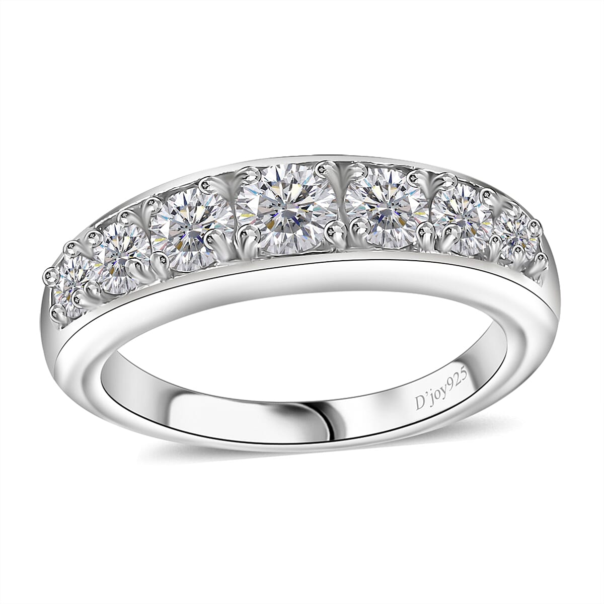 Moissanite Half Eternity Band Ring in Rhodium Over Sterling Silver 0.90 ctw