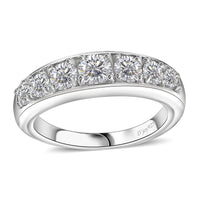 Moissanite Half Eternity Band Ring in Rhodium Over Sterling Silver 0.90 ctw