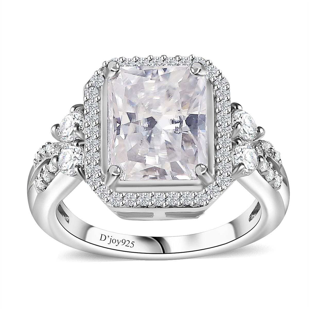 Moissanite Ring in Rhodium Over Sterling Silver (Size 6.0) 4.10 ctw