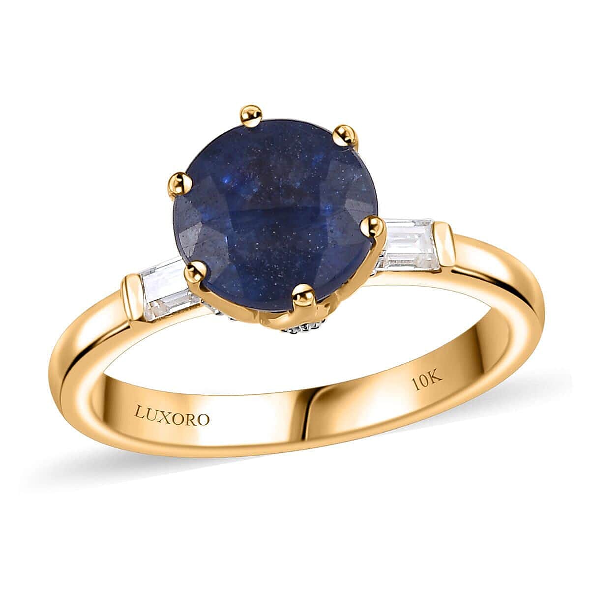 Luxoro 10K Yellow Gold Premium Masoala Sapphire (FF), Moissanite Ring (Size 7.0) 3.30 ctw